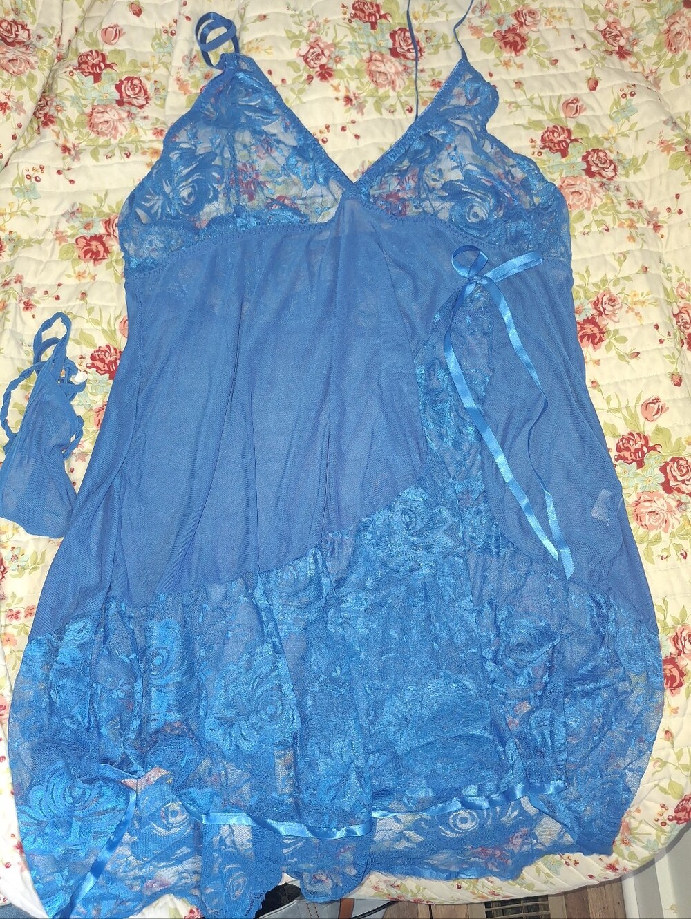 Blue Lace Chemise Slip Nightdress